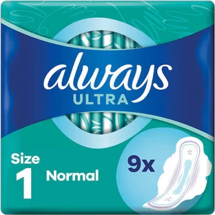 ALWAYS Ultra Normal Night Wings Pads pentru flux normal 4 picături mărimea 1, 9 bucăți