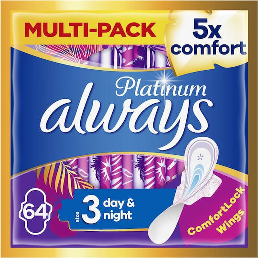 ALWAYS Platinum Day & Night Damenbinden mit Flügeln Größe 3, 64 Stück