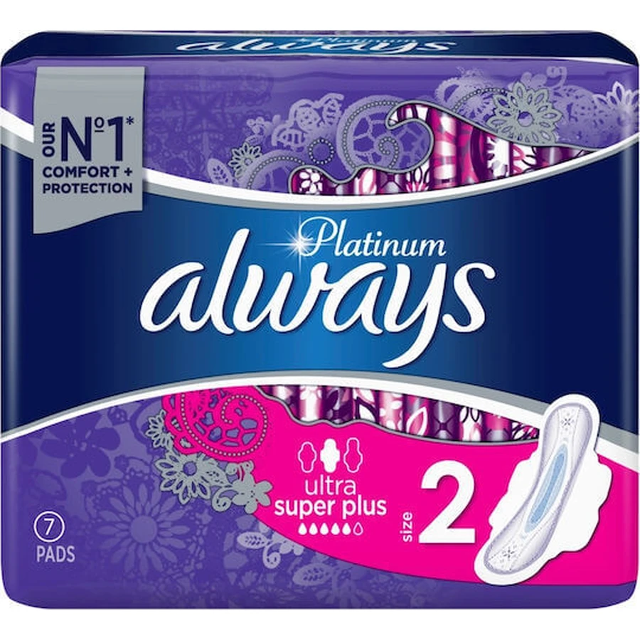ALWAYS Platinum Ultra Super Super Wings Pads für Medium Flow 5 Tropfen Größe 2, 7 Stück