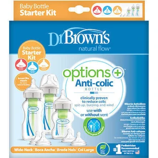 DR BROWN'S Set de 3 biberoane din plastic Options+ Anti-Colic Bottles cu tetină din silicon pentru 0+ luni 2x270ml & 1x150ml WB 03606