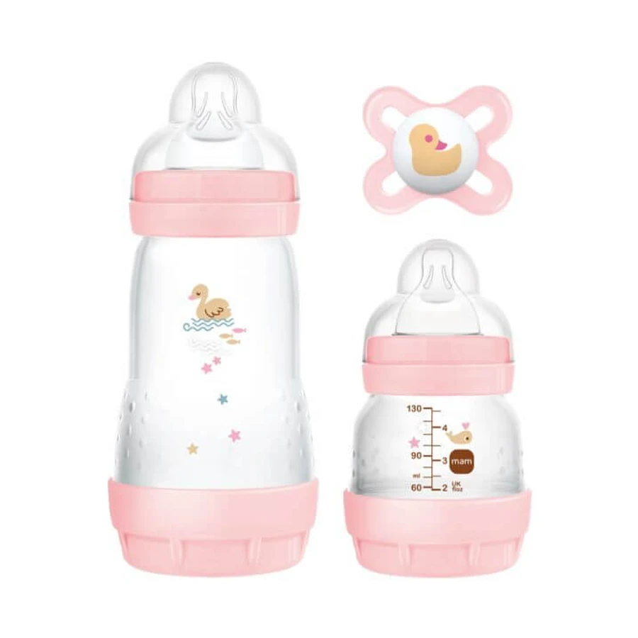 MAM Starter Set Easy Start Anti-Colic pentru 0+ luni Sticlă din plastic cu tetină din silicon 260ml & 130ml & suzetă Start