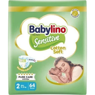 BABYLINO Bawełniane miękkie pieluchy z przylepcem nr 2 Dla 3-6 kg 64 szt.