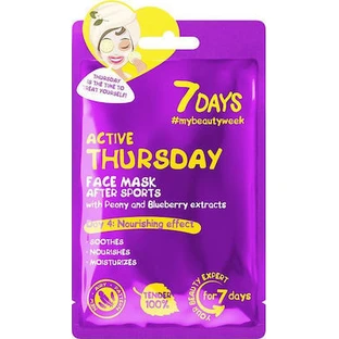 7DAYS Active Thursday Sheet Mask Mască de față pentru piele acneică cu bujor și afine, 28g