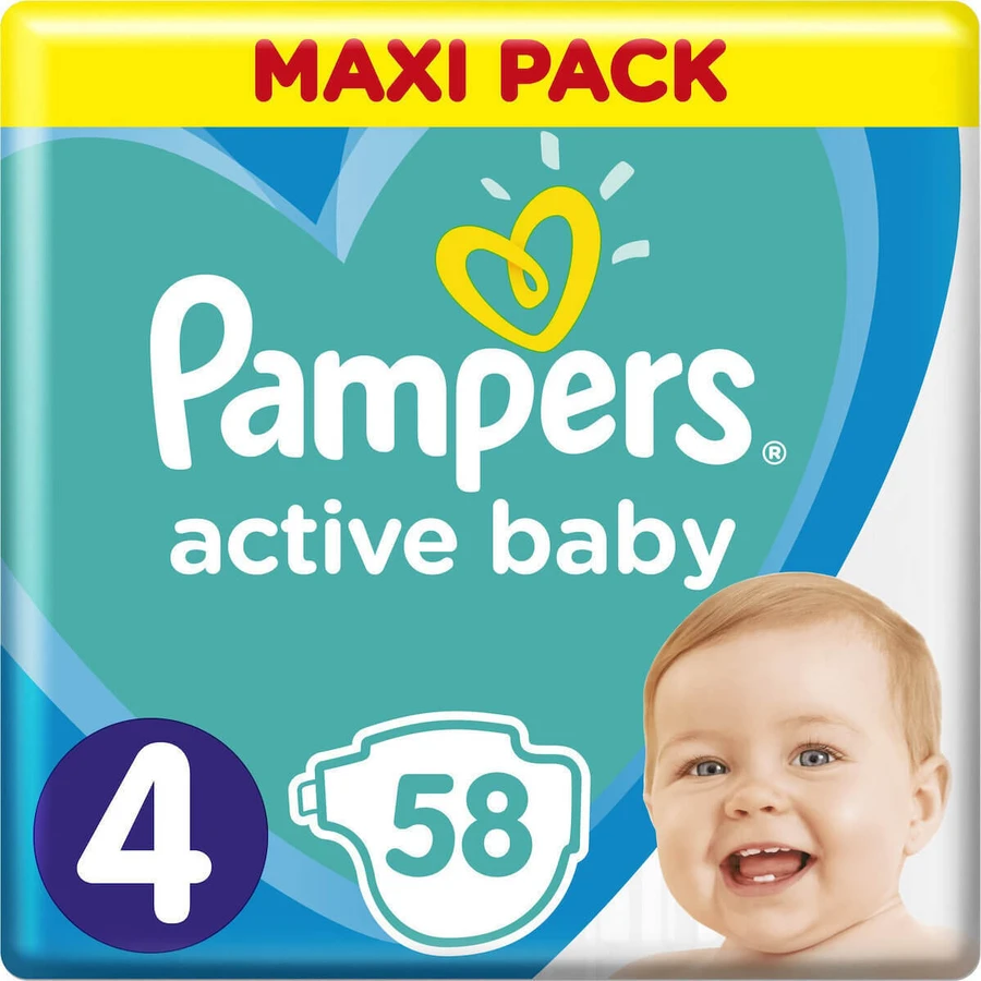 PAMPERS Scutece pentru copii Active Baby No.4 9-14Kgr 58 bucăți Maxi Pack