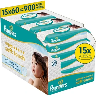 PAMPERS Babydoekjes Aqua Soft Touch (15 Verpakkingen van 60 stuks) 900 stuks