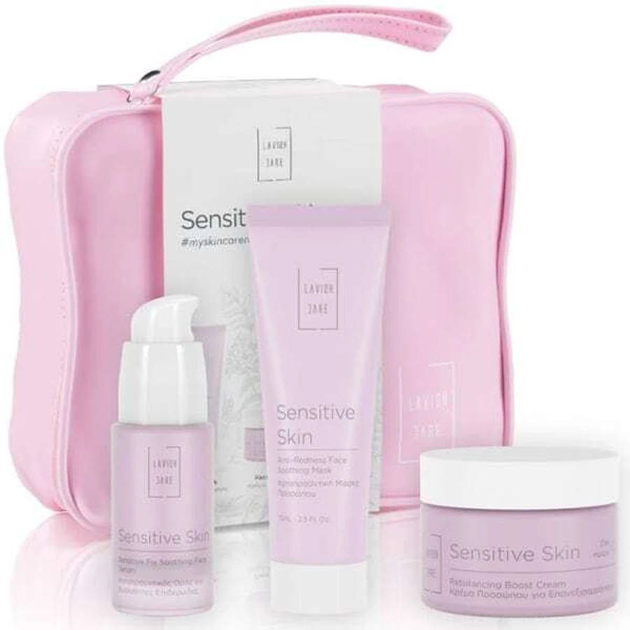 LAVISH CARE Skin Care Essentials Gesichtspflegeset für empfindliche Haut mit Sensitive Skin Repair Face Cream, 50ml, Soothing Serum, 30ml, Soothing Mask, 75ml & Geschenkbox