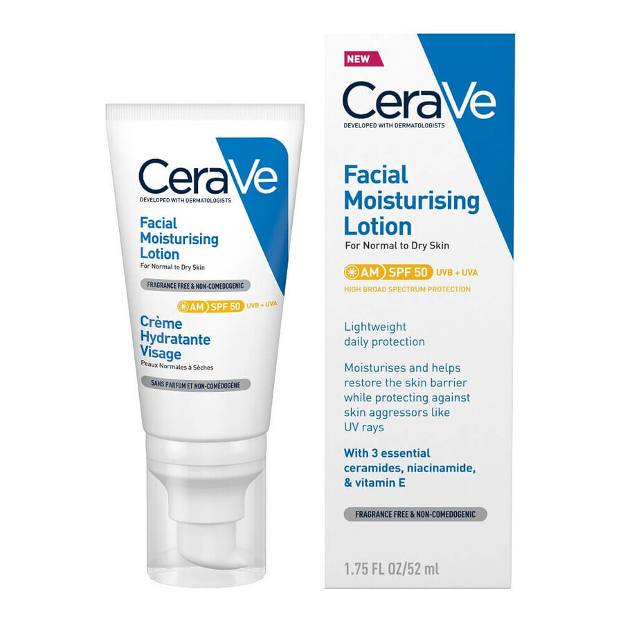 Feuchtigkeitscreme für normal-trockene Haut mit SPF 50, 52 ml, CeraVe