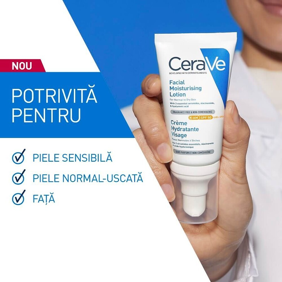 Feuchtigkeitscreme für normal-trockene Haut mit SPF 50, 52 ml, CeraVe