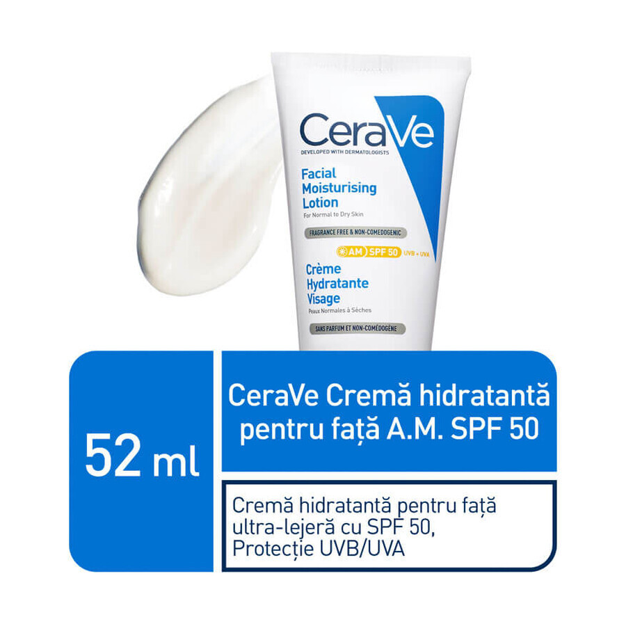 Feuchtigkeitscreme für normal-trockene Haut mit SPF 50, 52 ml, CeraVe