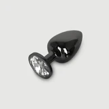 Anal Collection Large Butt Plug Metal with Round Jewel - Black/Transparent