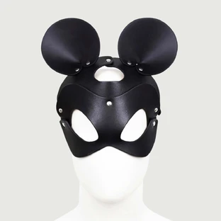 Maschera auricolare per mouse in pelle con cinturino regolabile - Nero