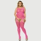 Plus Dimensiune Leopard Patterned Garter Fishnet Bodystocking - roz - Large/X-Large