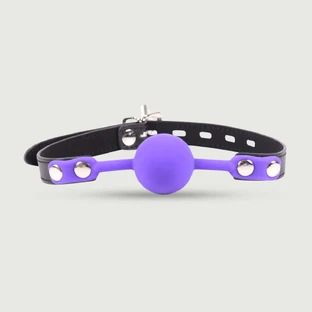 Căluș din piele reglabil cu bilă mov - negru/violet