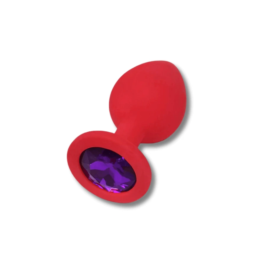 Anal Collection Silicone Medium Butt Plug with Round Jewel - Red/Purple