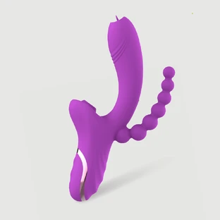 Naysha Driedubbele Siliconen Vibrator met Clitorale Zuigkracht & Anale Kralen - Paars