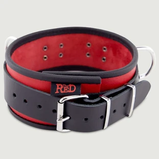 Collier en cuir avec anneaux en D - rouge/noir