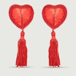 Heart Shaped Tassel Nipple Pasties - Red