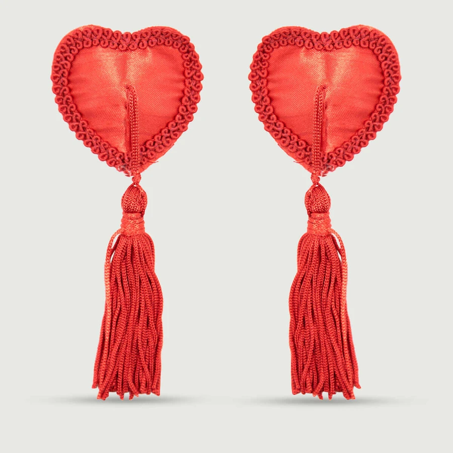 Heart Shaped Tassel Nipple Pasties - Red