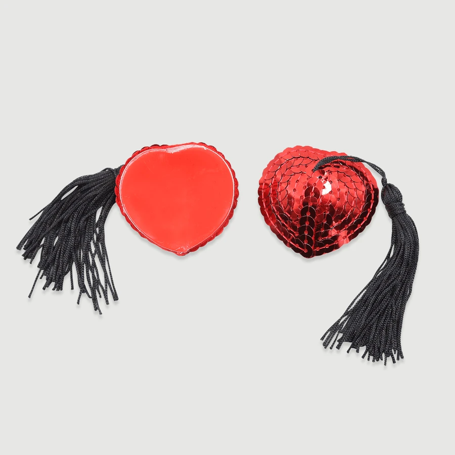Sequin Nipple Pasties With Tassels - Red/Black