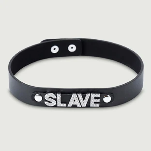 Girocollo in pelle con strass SLAVE - Nero