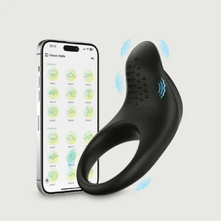 Dolphin Ribbed App Based Silikon Cock Ring - Schwarz