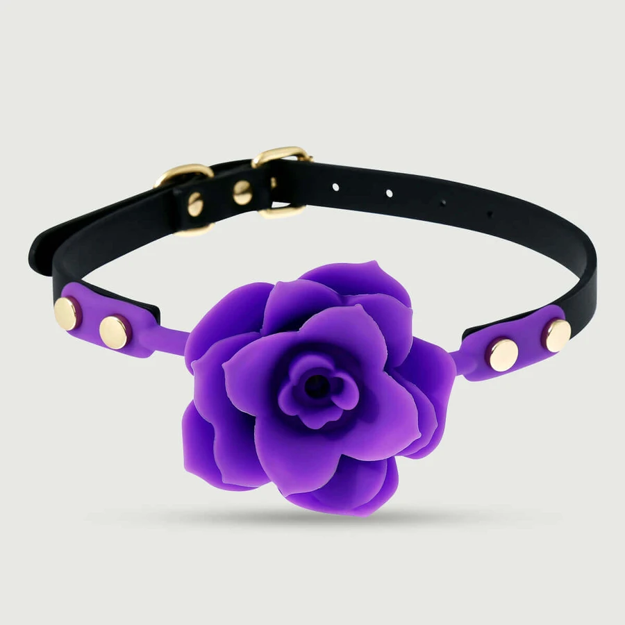 Bâillon à bille en forme de rose avec sangle réglable - violet