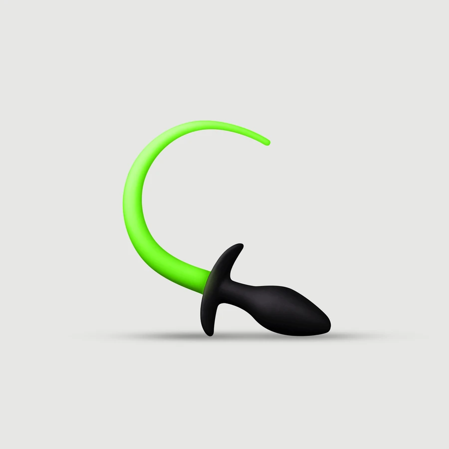 Glow In The Dark Puppy Tail Silikon Butt Plug - Grün