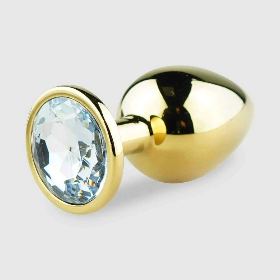 Anal Collection Großer Metall Butt Plug mit rundem Juwel - Gold/Transparent