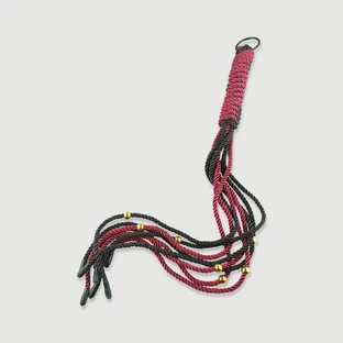 Touw Flogger Met Gouden Kralen - Rood/Zwart