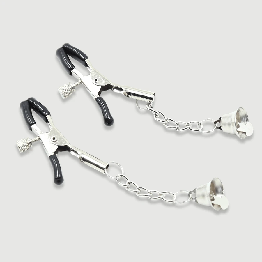 Nipple Clamps With Chain & Metal Bells - Silver