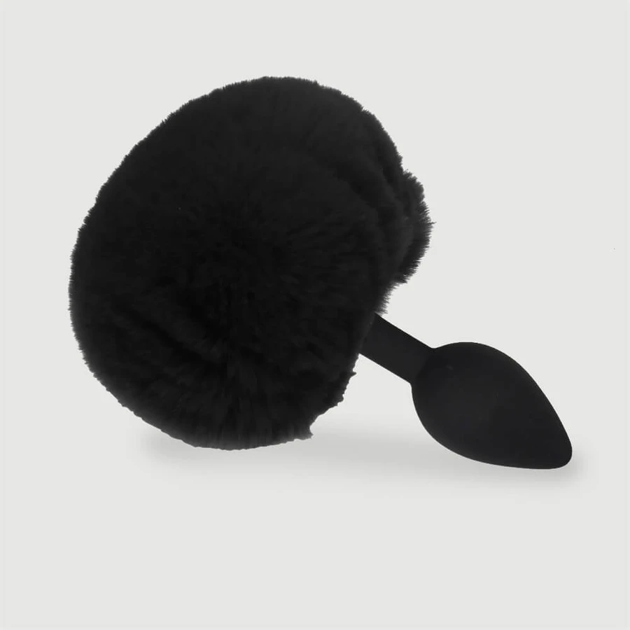 Großer Bunny Tail Butt Plug aus Silikon für Anfänger - Schwarz