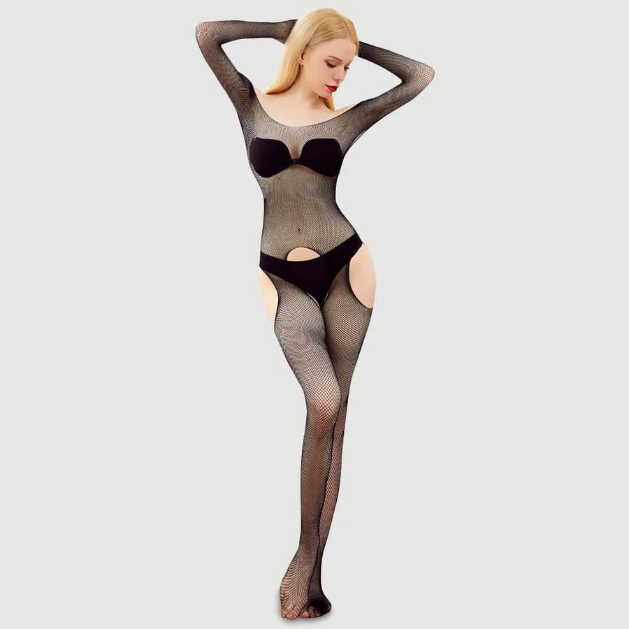 Enigma Garter Open Bodystocking - Schwarz - Einheitsgröße
