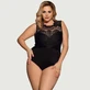 Sexy Eyelash Lace Mesh Open Crotch fără mâneci Plus Size Bodysuit - Negru - Large/X-Large