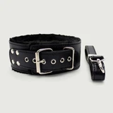 Halsband mit Leine und Innenfutter aus Fell - Schwarz