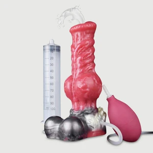 Dildo din silicon blănos cu ejaculare și ventuză 16 x 6 cm - Roșu
