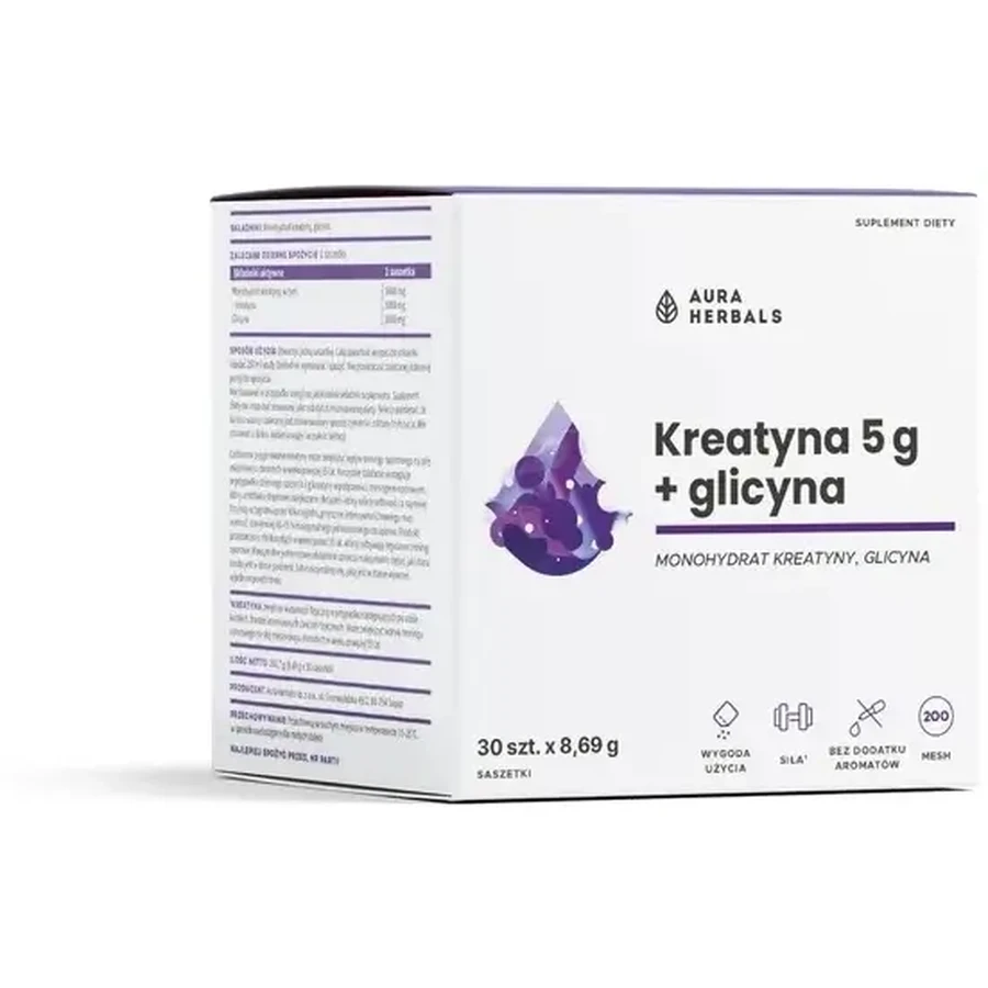 Aura Herbals Kreatyna 5 g Monohydrat + Glicyna 30 saszetek: ceny i cechy