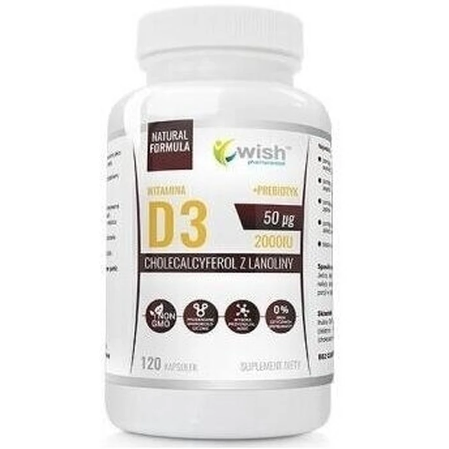 Wish Vitamina D3 2000 UI + PREBIOTIC 120 cápsulas