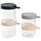 Set 4 recipiente din sticla, 2x150 ml, 2x250 ml, Pink, Beaba