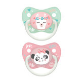 Suzeta orthodontica din silicon Animale exotice, 0-6 luni, 2 bucati, Pink, Canpol Babies