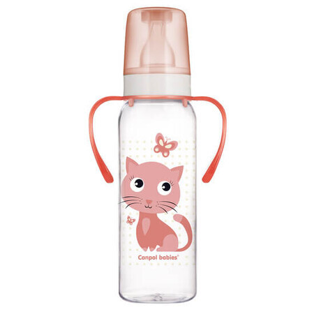 Biberon cu gat ingust si manere Pp Cute Animals, 250 ml, Canpol