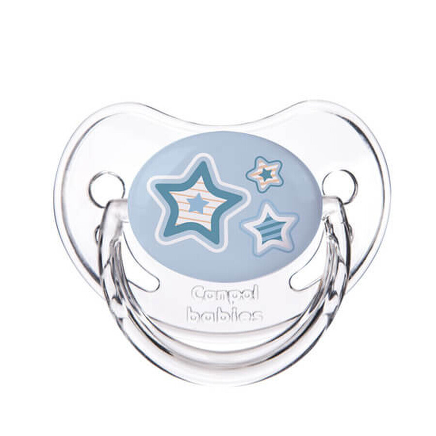 Suzeta orthodontica din silicon Newborn Blue Stars, 6-18 luni, 1 bucata, Blue, Canpol Babies