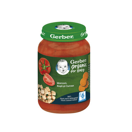 Bio-Püree aus Karotten, Tomaten und Truthahn, 190 gr, Gerber