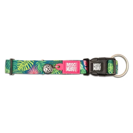 MAX & MOLLY Smart ID Tropical, dog collar, adjustable, polyester, multicolor green, trident buckle, M(34-55 x 2cm)