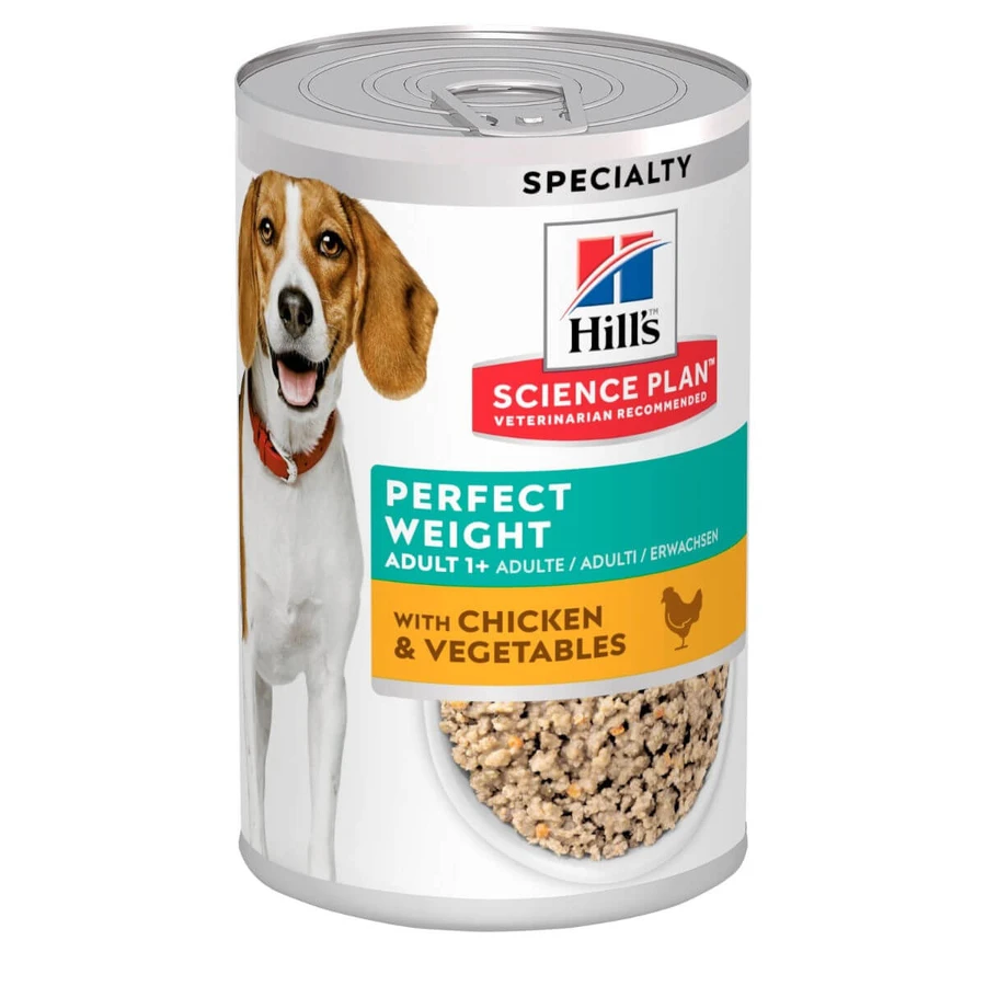 HILL'S Science Plan Perfect Weight, XS-XL, Pollo y Verduras, comida húmeda en lata para perros, obesidad, (paté), 363g