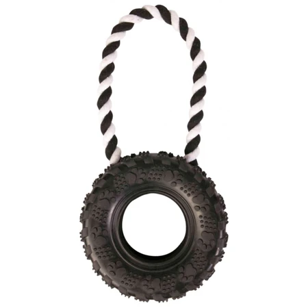 TRIXIE, tire tire toy with string for dogs, rubber, 15cm x 32cm, black