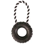 TRIXIE, tire tire toy with string for dogs, rubber, 15cm x 32cm, black