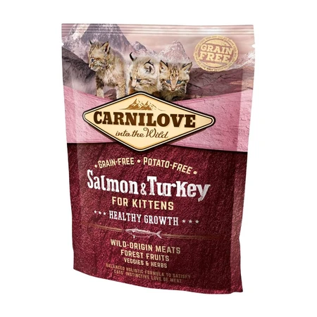 CARNILOVE Healthy Growth Kitten, Zalm en kalkoen, graanvrij droogvoer voor jonge katten, 400g