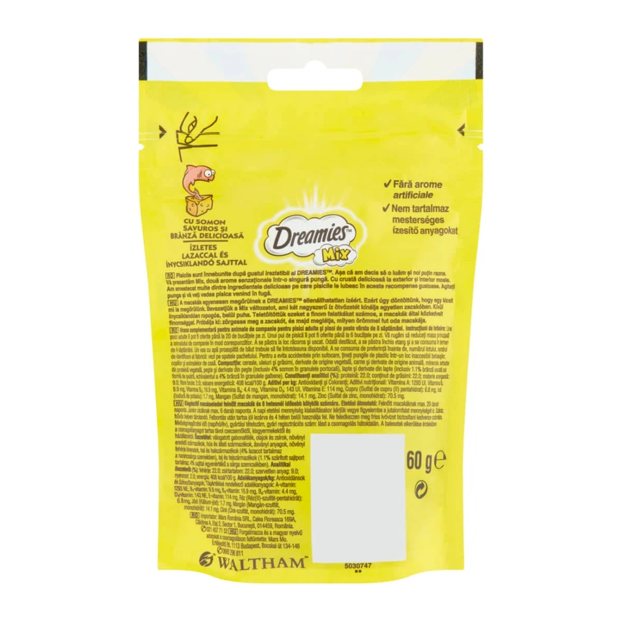 DREAMIES, Somon și Brânză, punguță recompense pisici, 60g
