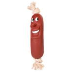 TRIXIE, jouet saucisse pour chien, plastique avec ficelle, 11cm, marron