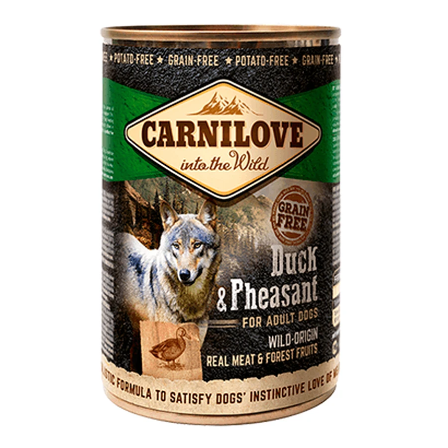 CARNILOVE, Ente und Fasan, getreidefreies Nassfutter für Hunde in Dosen, (in Aspik), 400g